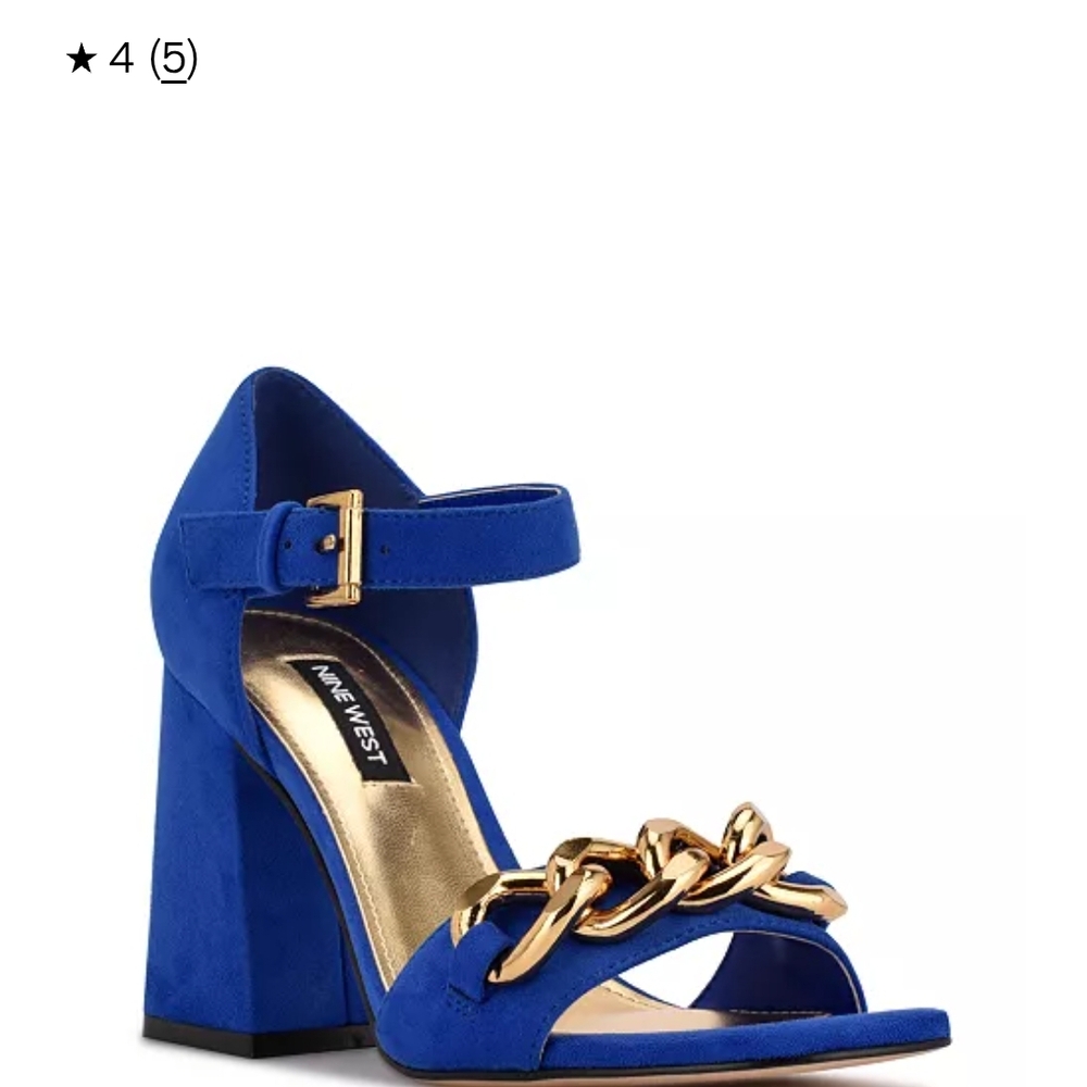 Nine West Blue and Gold Block Heel Sandals